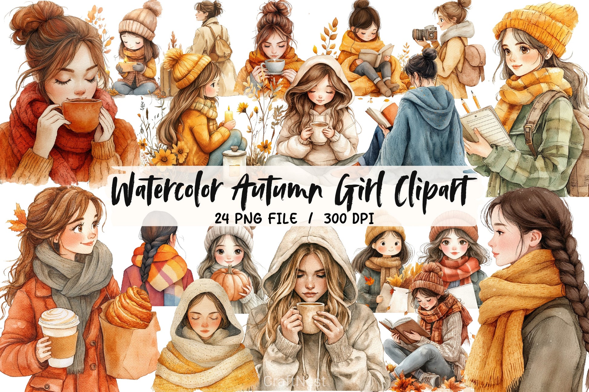 Autumn Girl Clipart Bundle 2 - CraftNest - Digital Crafting and Art