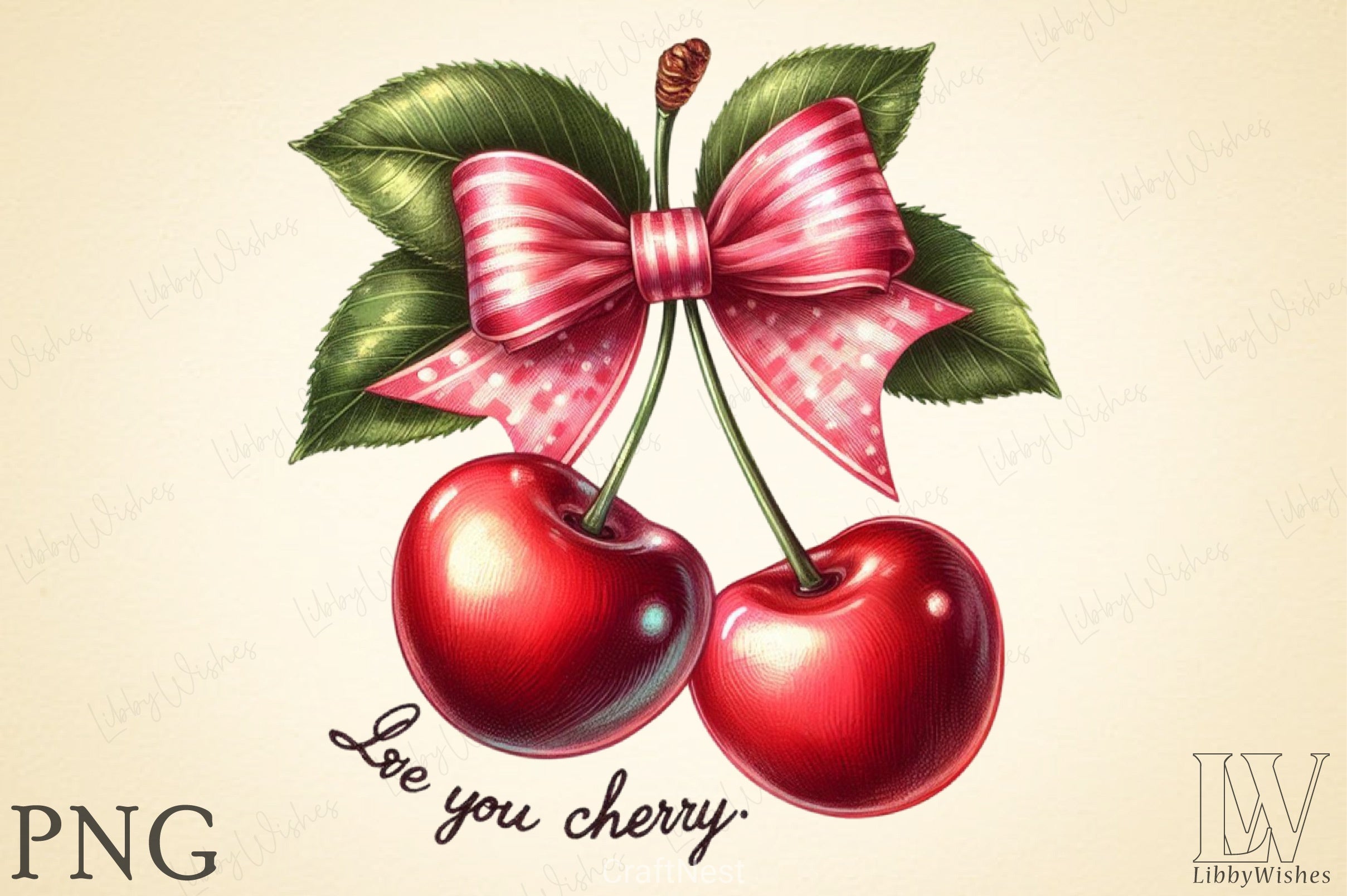 Love You Cherry Bow Clipart Bundle - CraftNest - Digital Crafting and Art