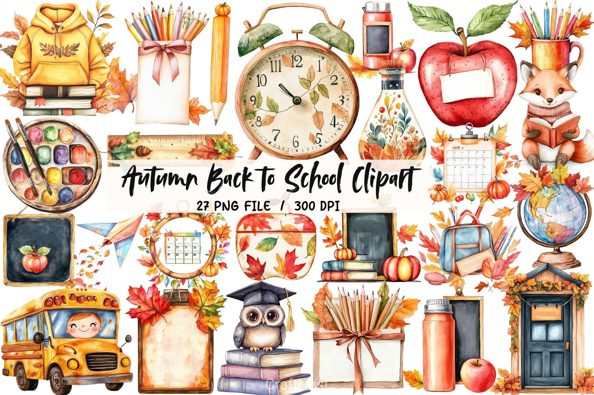 Autumn School Clipart Bundle - CraftNest - Digital Crafting and Art