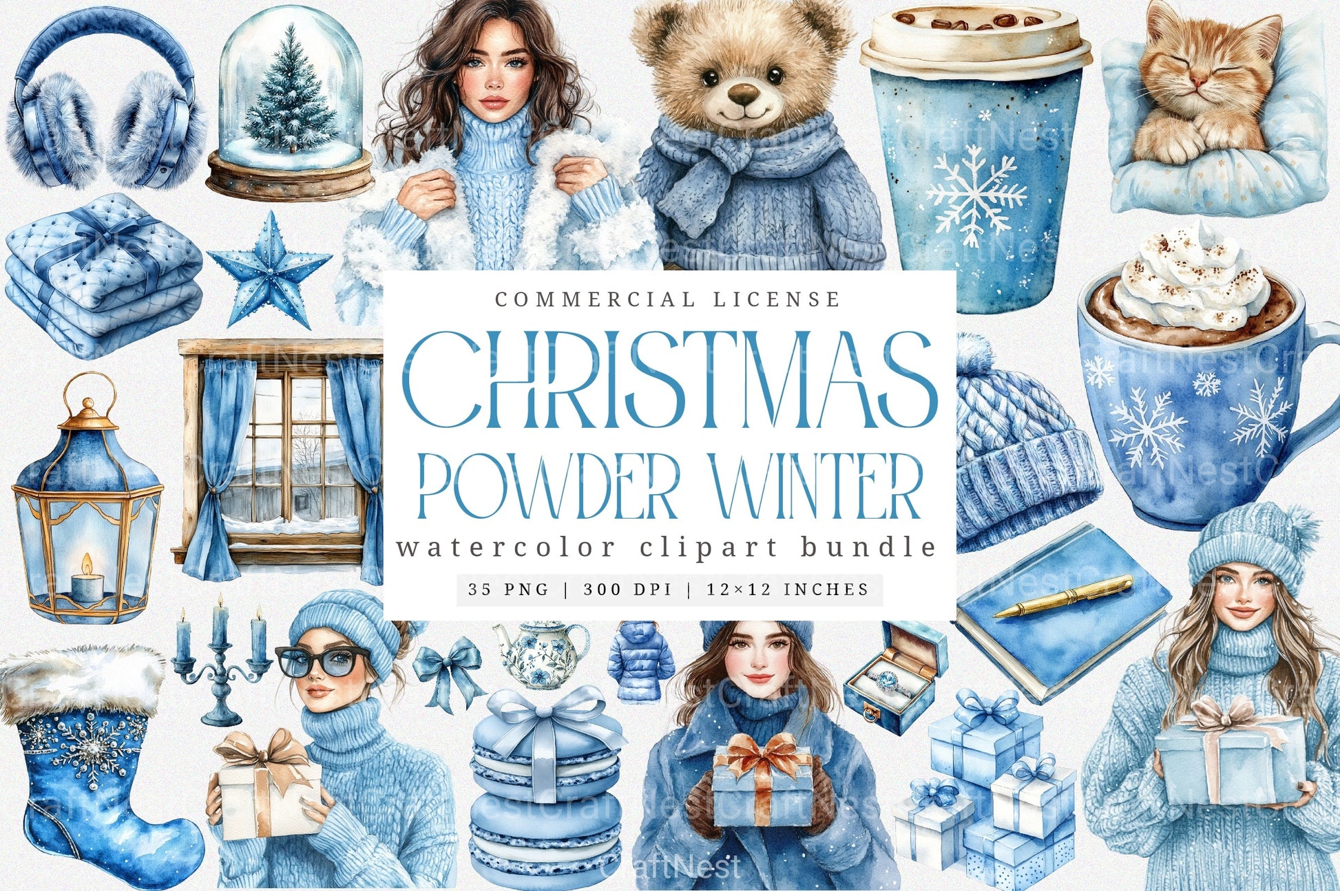 Powder Blue Winter Aesthetic Snowy Clipart Collection for Crafts & Design - CraftNest - Digital Crafting and Art