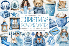 Powder Blue Winter Aesthetic Snowy Clipart Collection for Crafts & Design - CraftNest - Digital Crafting and Art