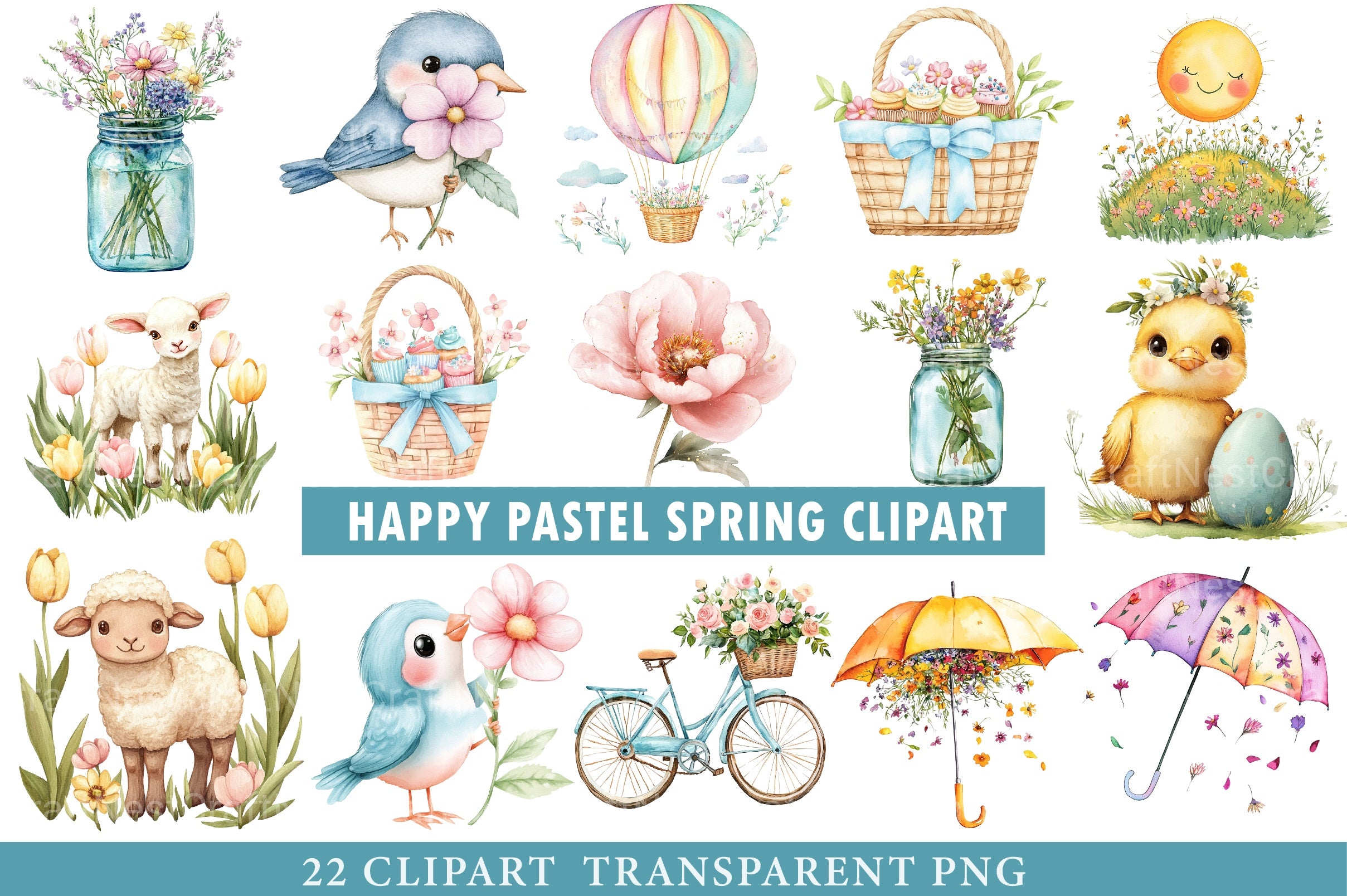 Happy Pastel Spring Clipart Bundle - CraftNest - Digital Crafting and Art