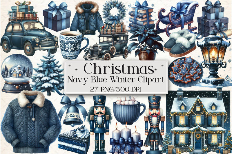Navy Blue Winter Clipart Bundle - CraftNest - Digital Crafting and Art