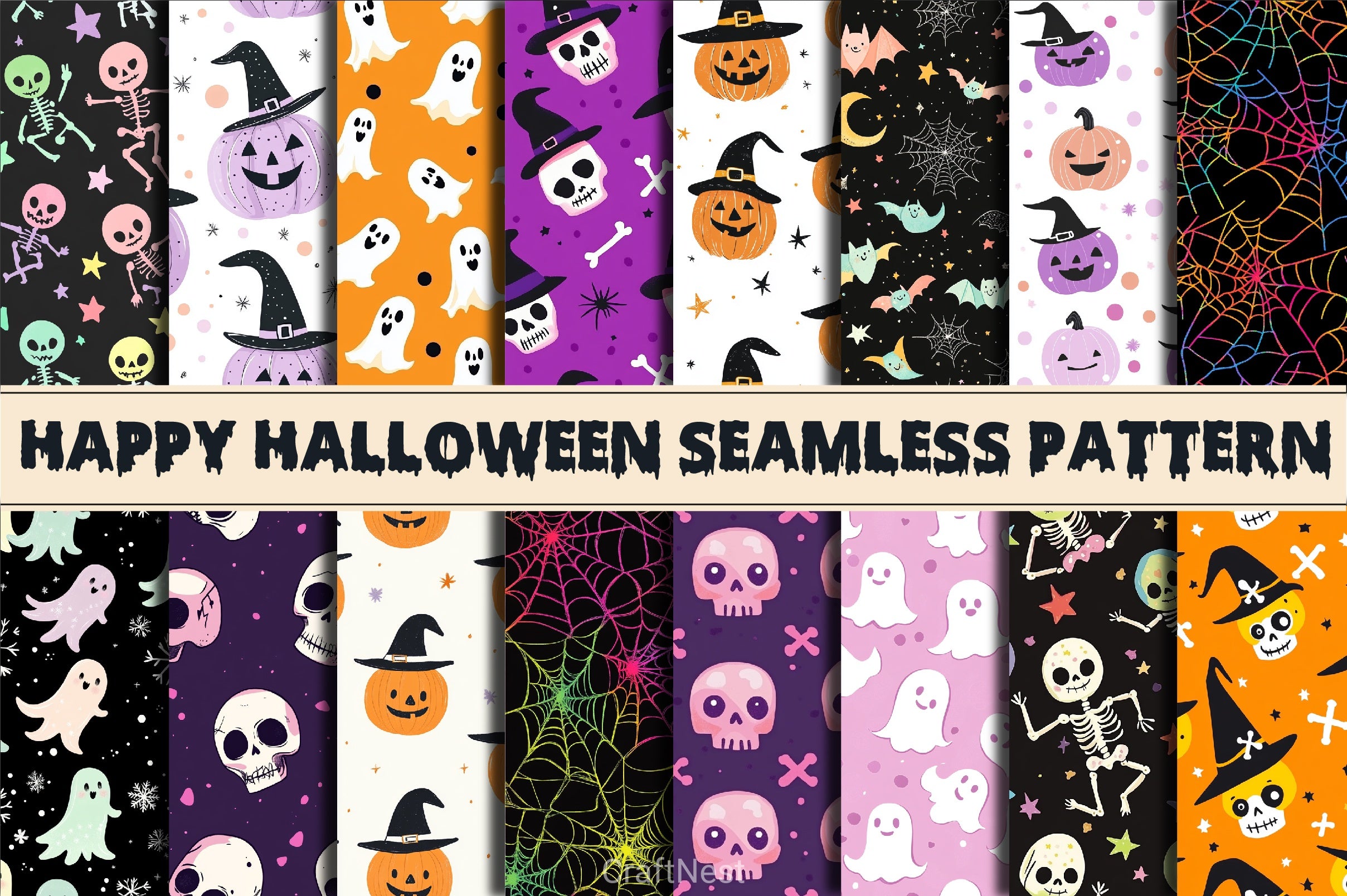 Happy Cute Halloween Seamless Pattern - CraftNest - Digital Crafting and Art