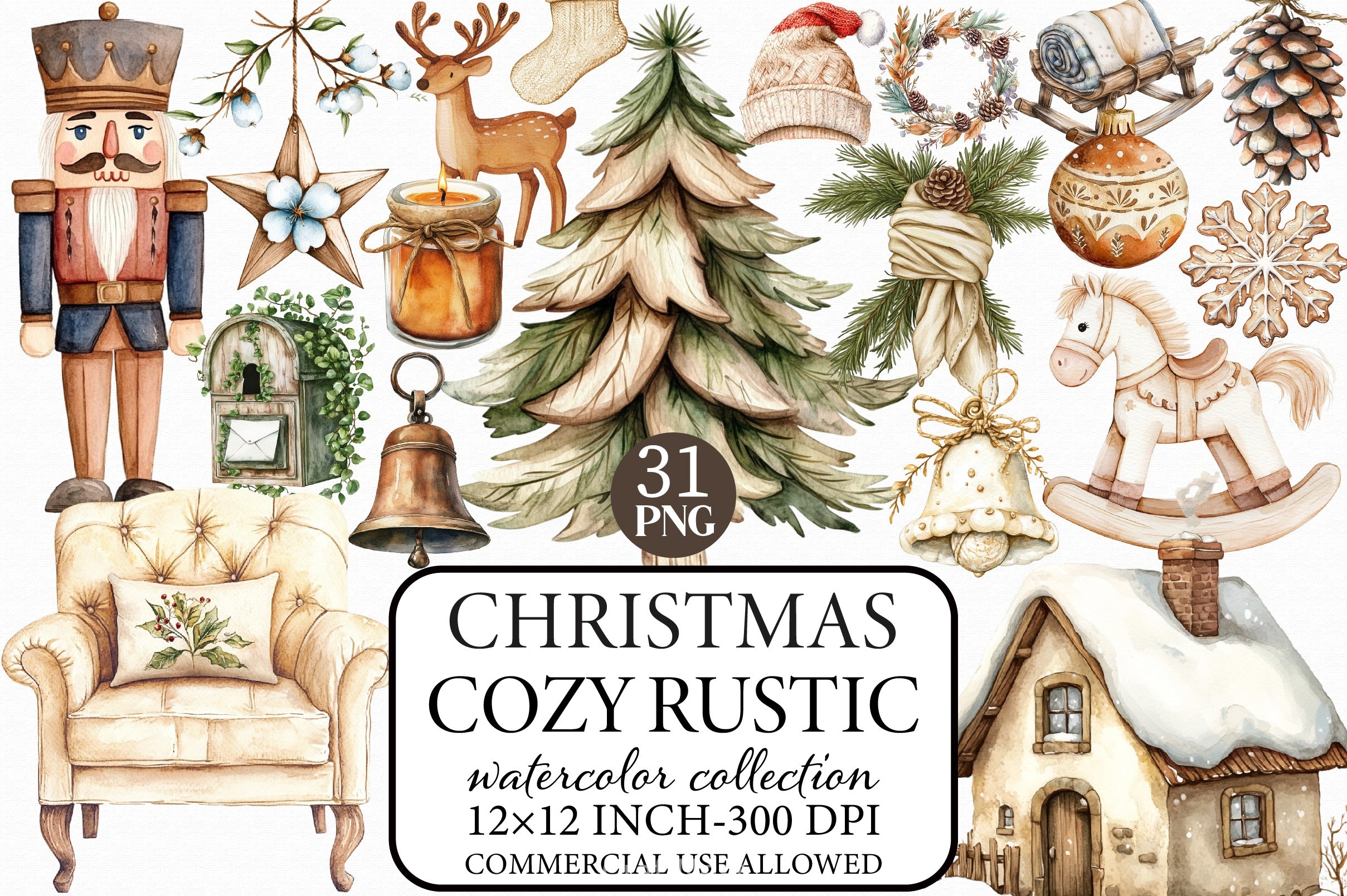 Cozy Rustic Christmas Clipart Bundle - CraftNest - Digital Crafting and Art
