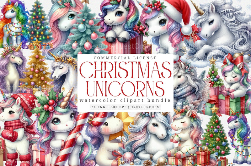 Christmas Unicorns Festive Clipart Bundle - CraftNest - Digital Crafting and Art