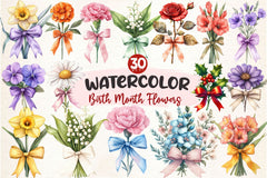 Coquette Birth Month Flowers Clipart Bundle - CraftNest - Digital Crafting and Art