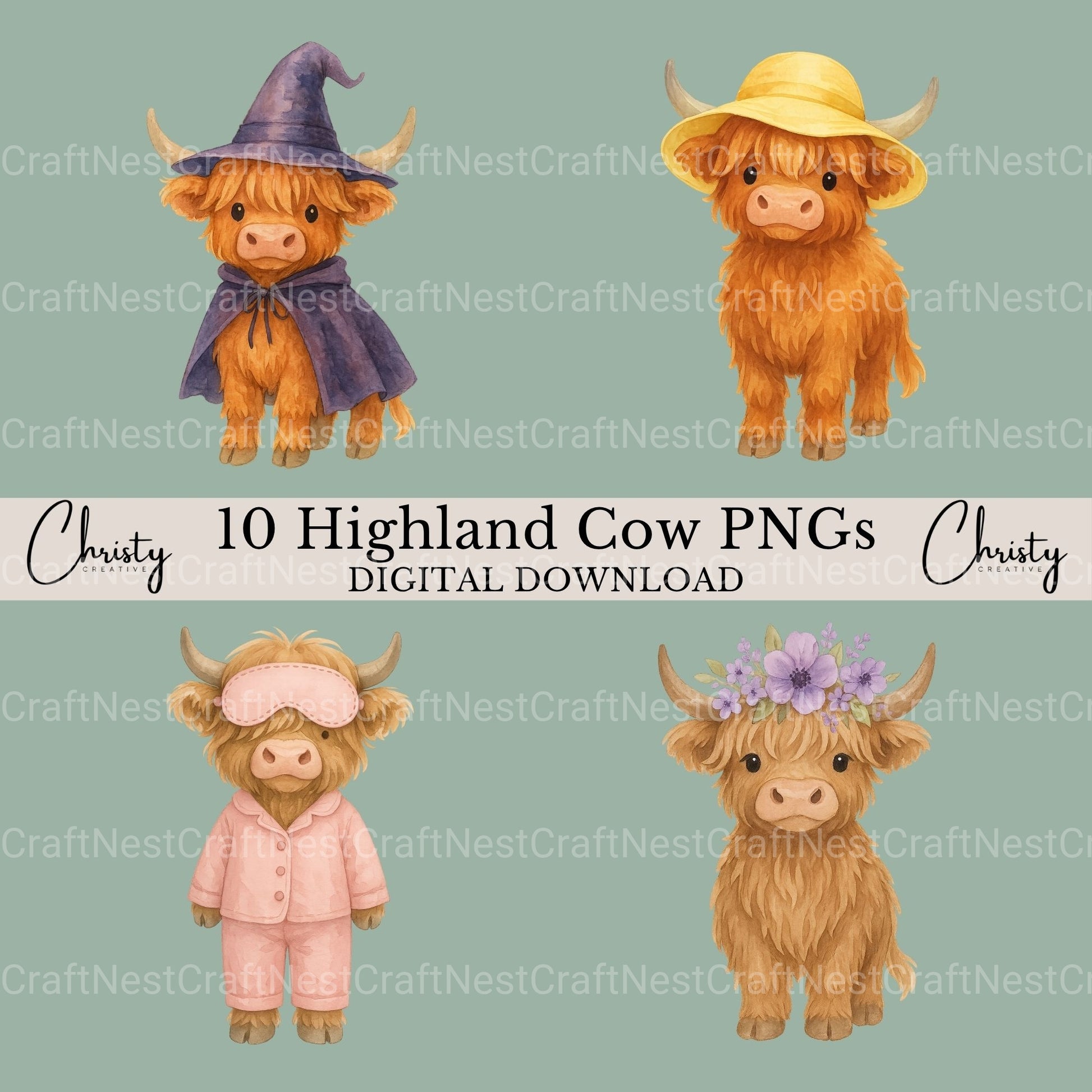Highland Cows 1 Clipart Bundle - CraftNest - Digital Crafting and Art