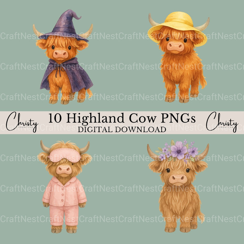 Highland Cows 1 Clipart Bundle - CraftNest - Digital Crafting and Art