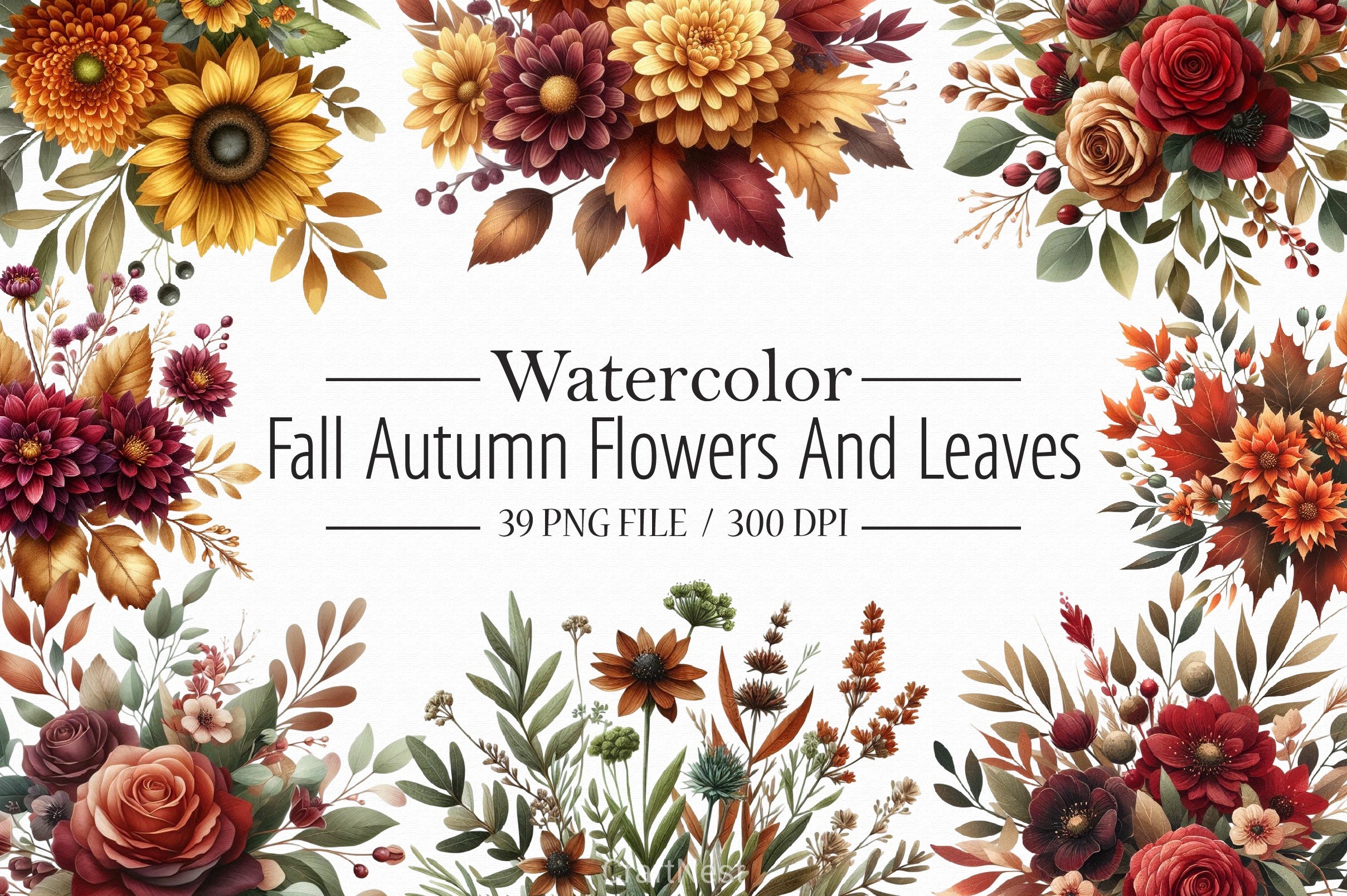 Fall Floral Clipart Bundle - CraftNest - Digital Crafting and Art