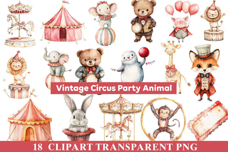 Vintage Circus Party Animals Clipart - CraftNest - Digital Crafting and Art