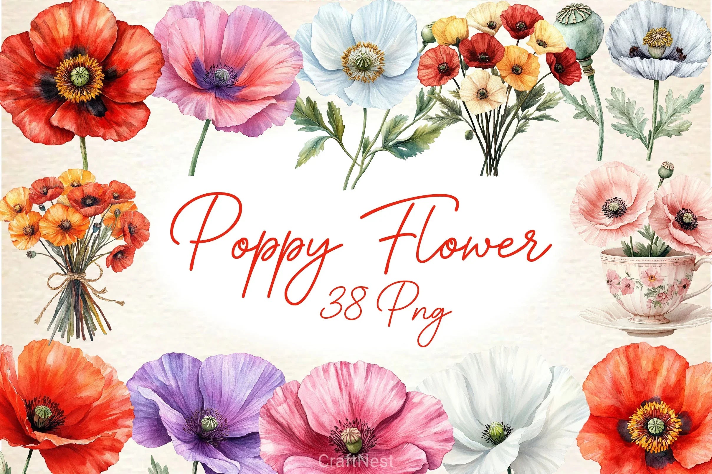 Poppy Flower Clipart Bundle 4 - CraftNest - Digital Crafting and Art