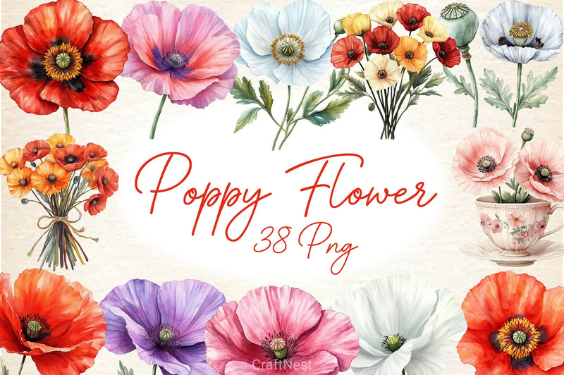 Poppy Flower Clipart Bundle 4 - CraftNest - Digital Crafting and Art
