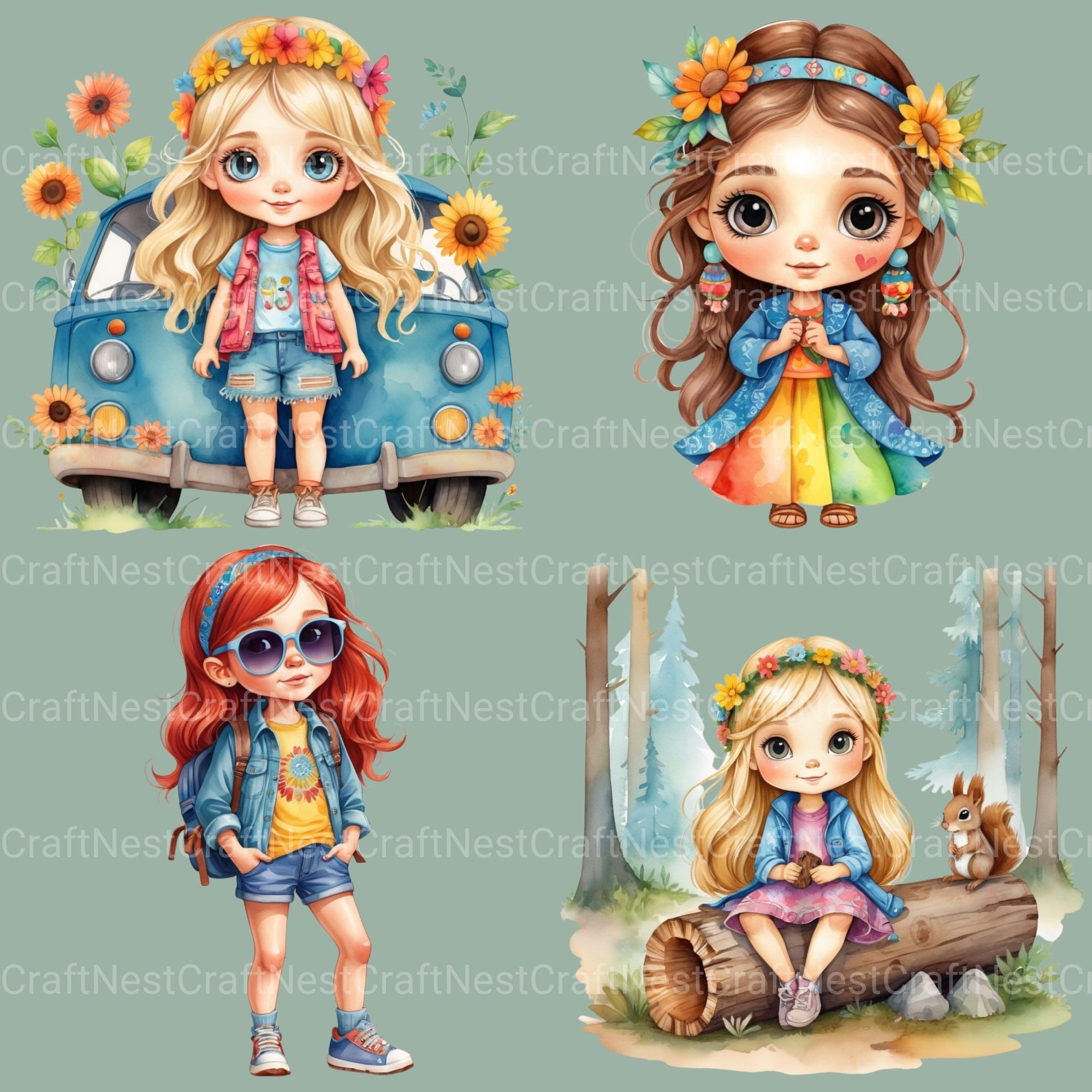 Hippie Girls ( 1) Clipart Bundle - CraftNest - Digital Crafting and Art