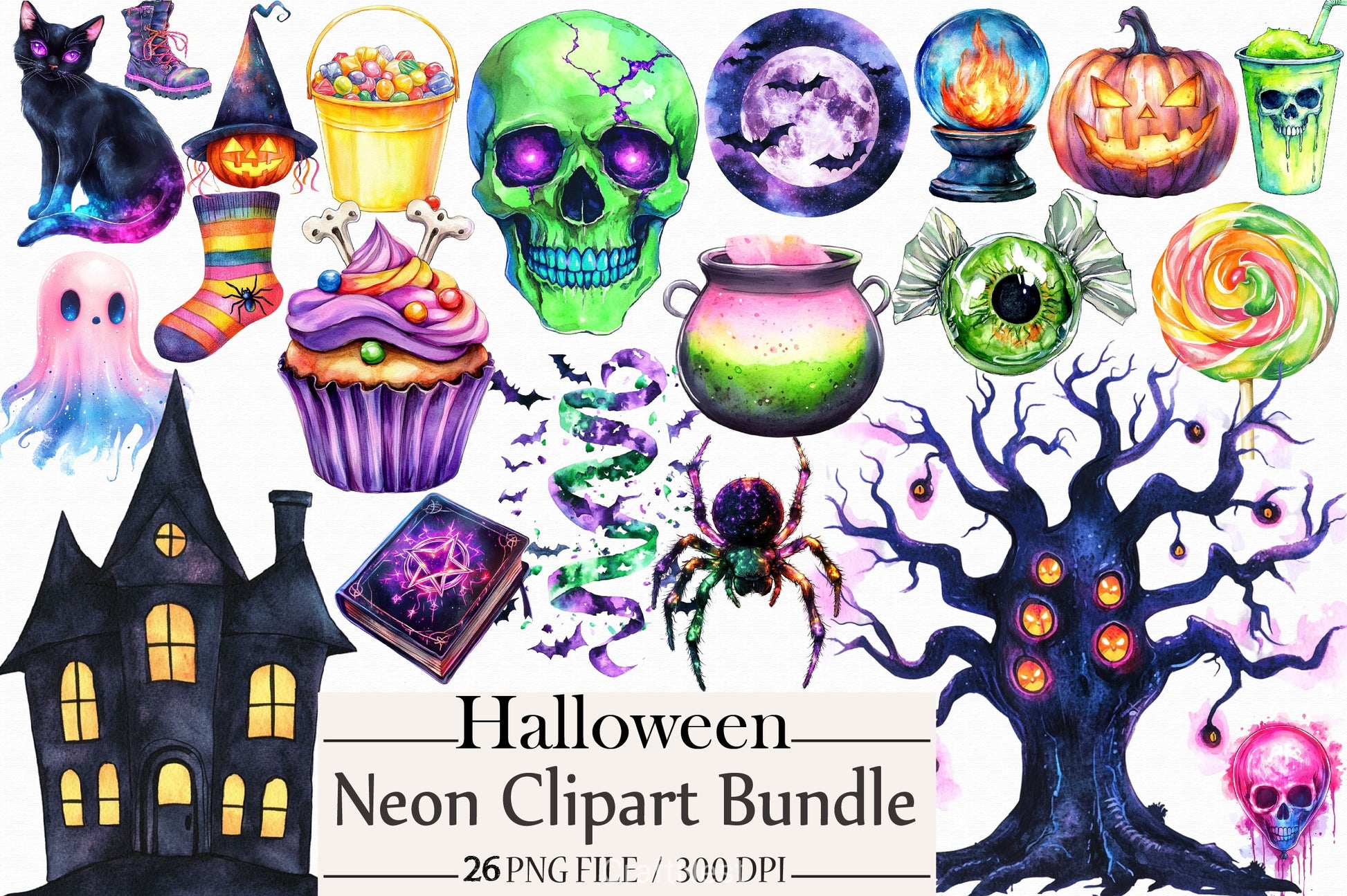 Neon Halloween Clipart Bundle - CraftNest - Digital Crafting and Art