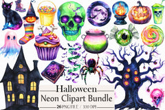 Neon Halloween Clipart Bundle - CraftNest - Digital Crafting and Art