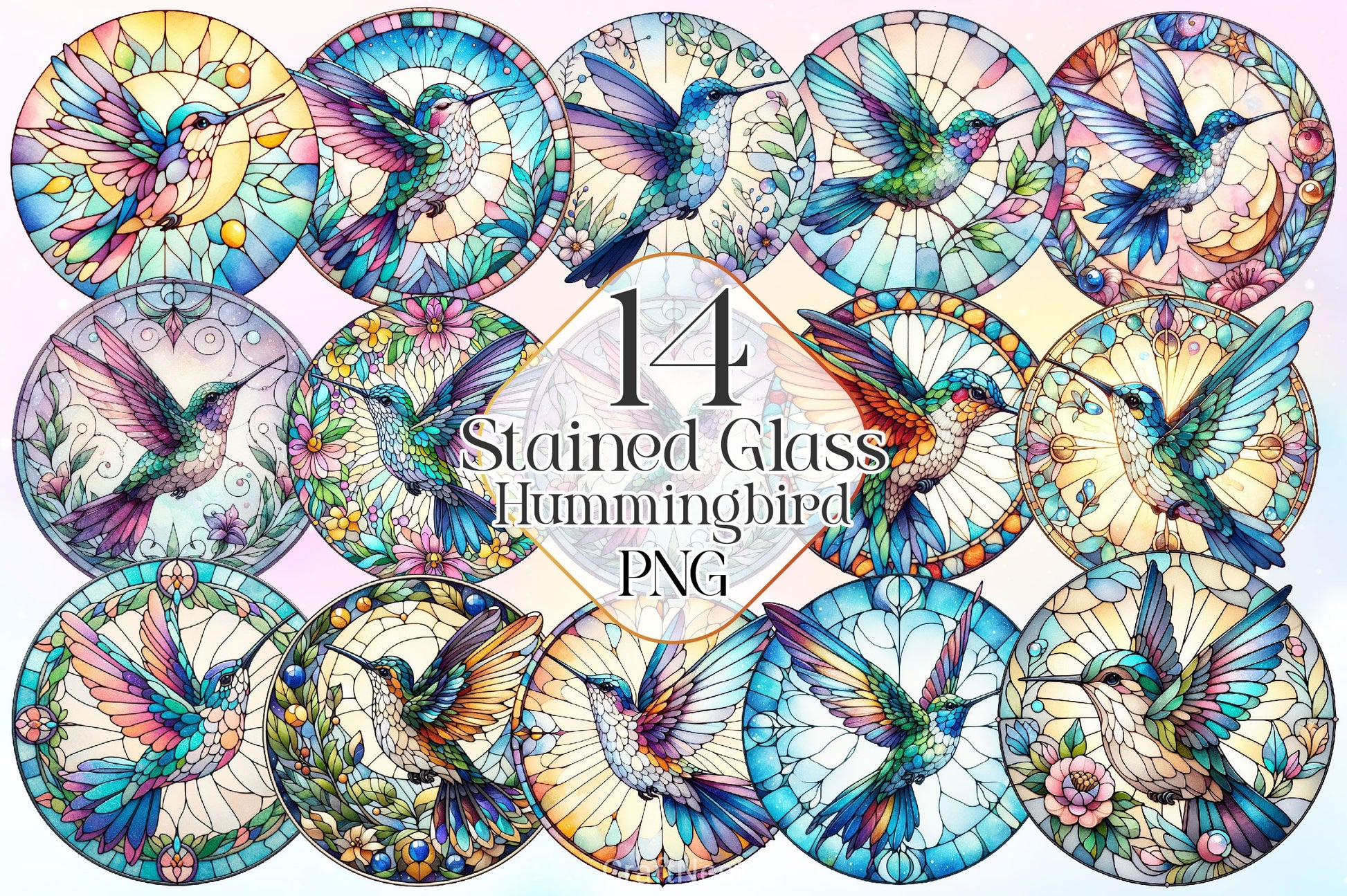Stained Glass Hummingbird Clipart Bundle - CraftNest - Digital Crafting and Art