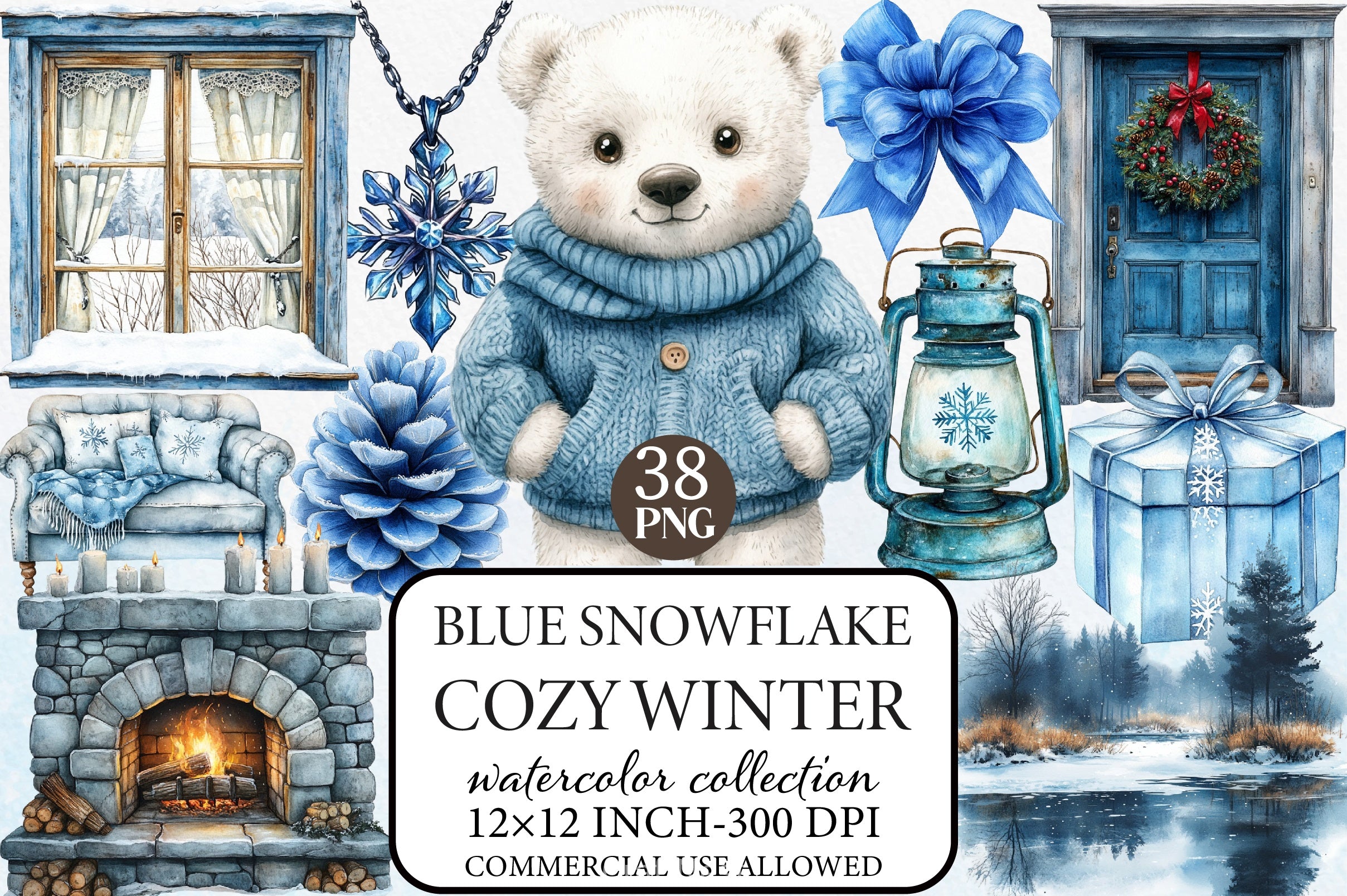Cozy Winter Blue Snowflake Clipart Bundle - CraftNest - Digital Crafting and Art
