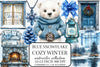 Cozy Winter Blue Snowflake Clipart Bundle