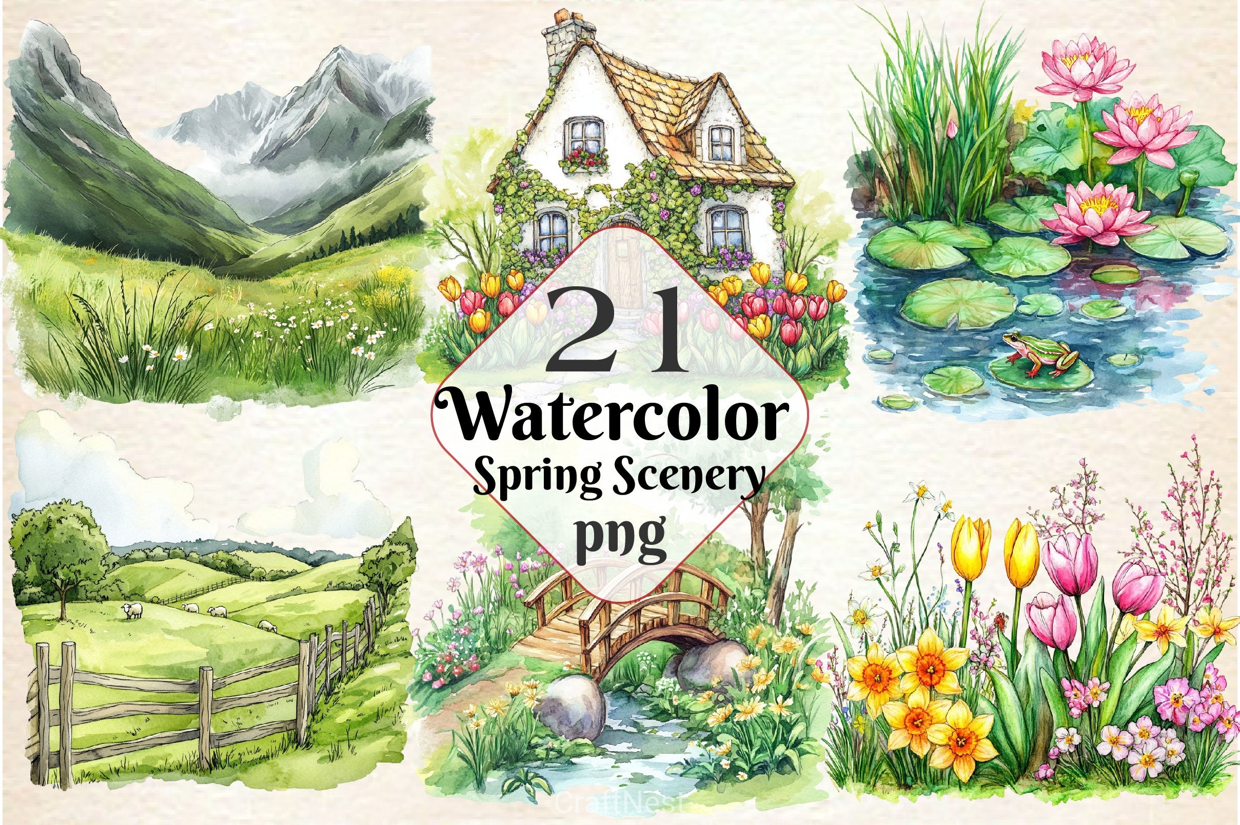 Spring Scenery Clipart Bundle - CraftNest - Digital Crafting and Art