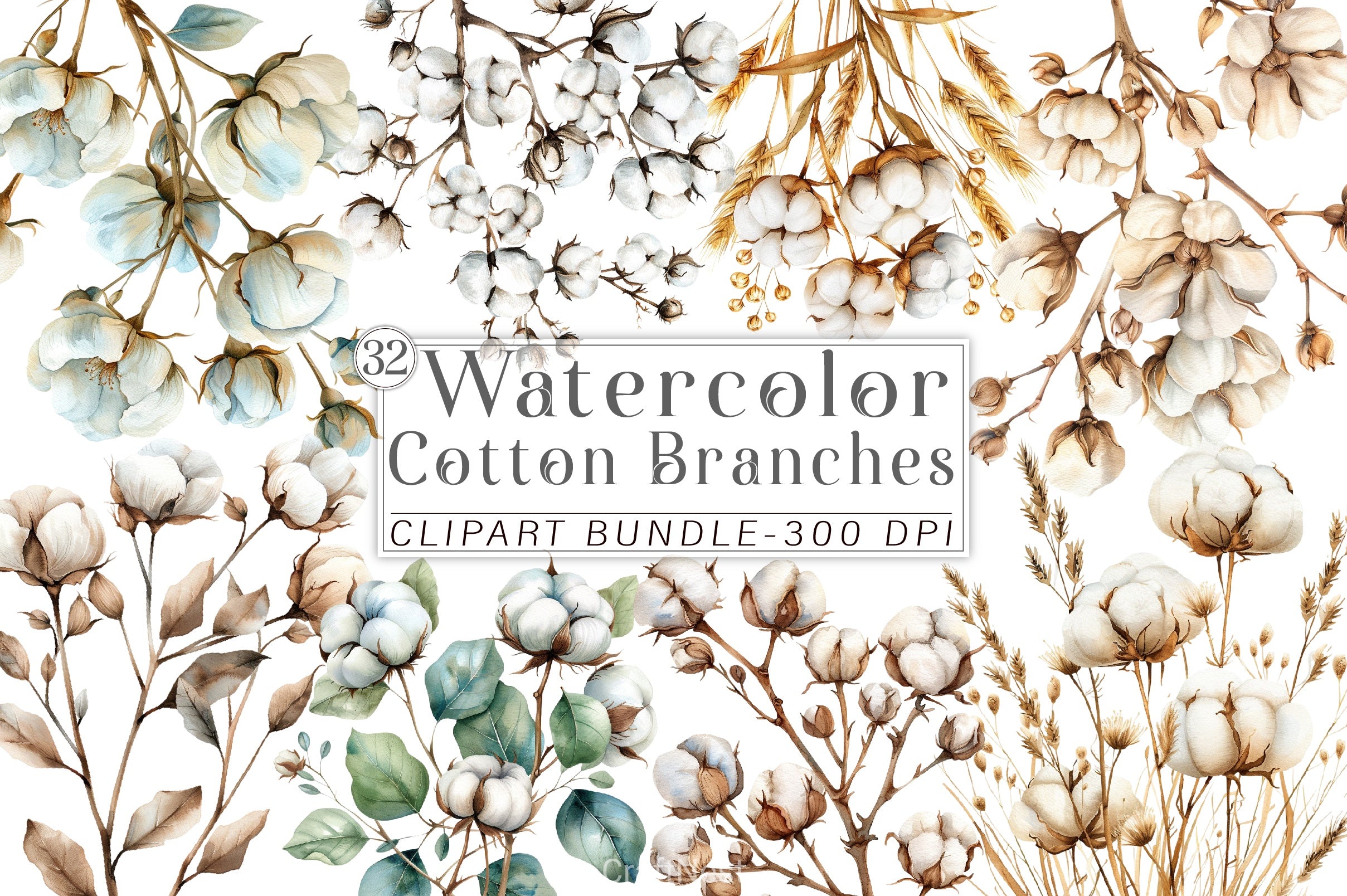 Cotton Branches Clipart Bundle - CraftNest - Digital Crafting and Art