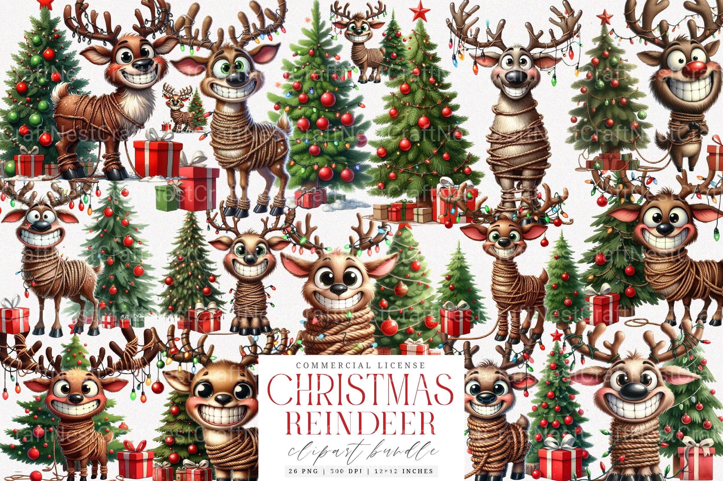Funny Reindeer Christmas Clipart Bundle 7 - CraftNest - Digital Crafting and Art