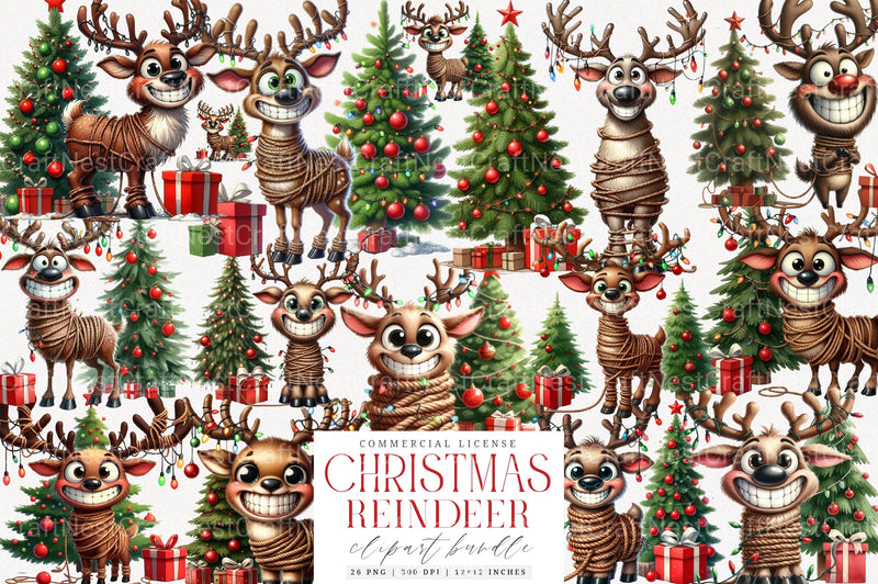 Funny Reindeer Christmas Clipart Bundle 7 - CraftNest - Digital Crafting and Art