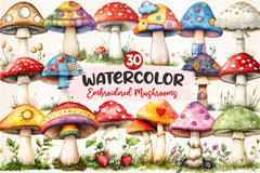 Embroidered Mushrooms Clipart Bundle - CraftNest - Digital Crafting and Art