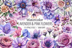 Lavender & Pink Flowers Clipart Bundle 3 - CraftNest - Digital Crafting and Art