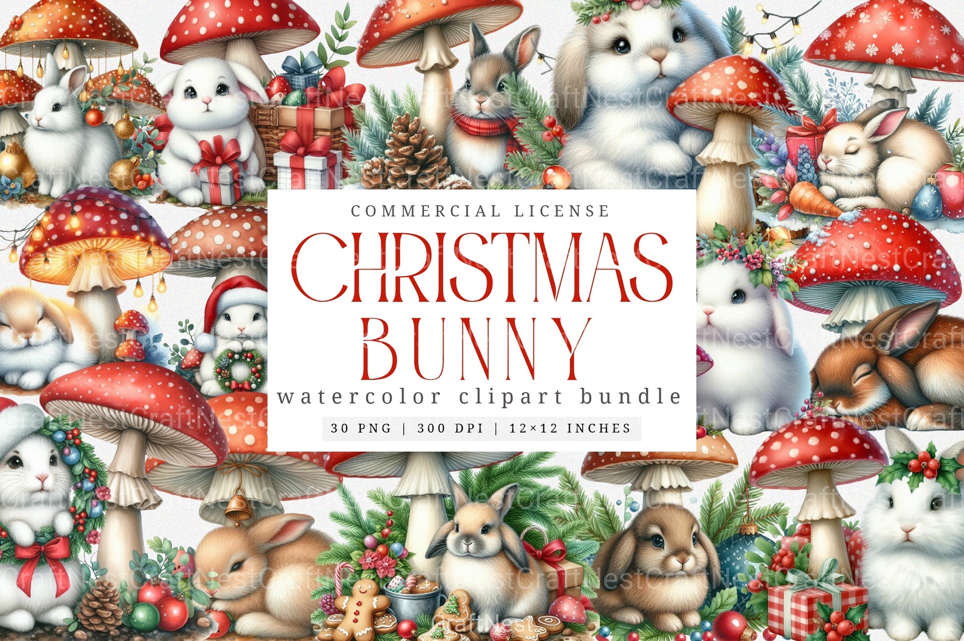 Christmas Bunny Fantasy Clipart Bundle - CraftNest - Digital Crafting and Art