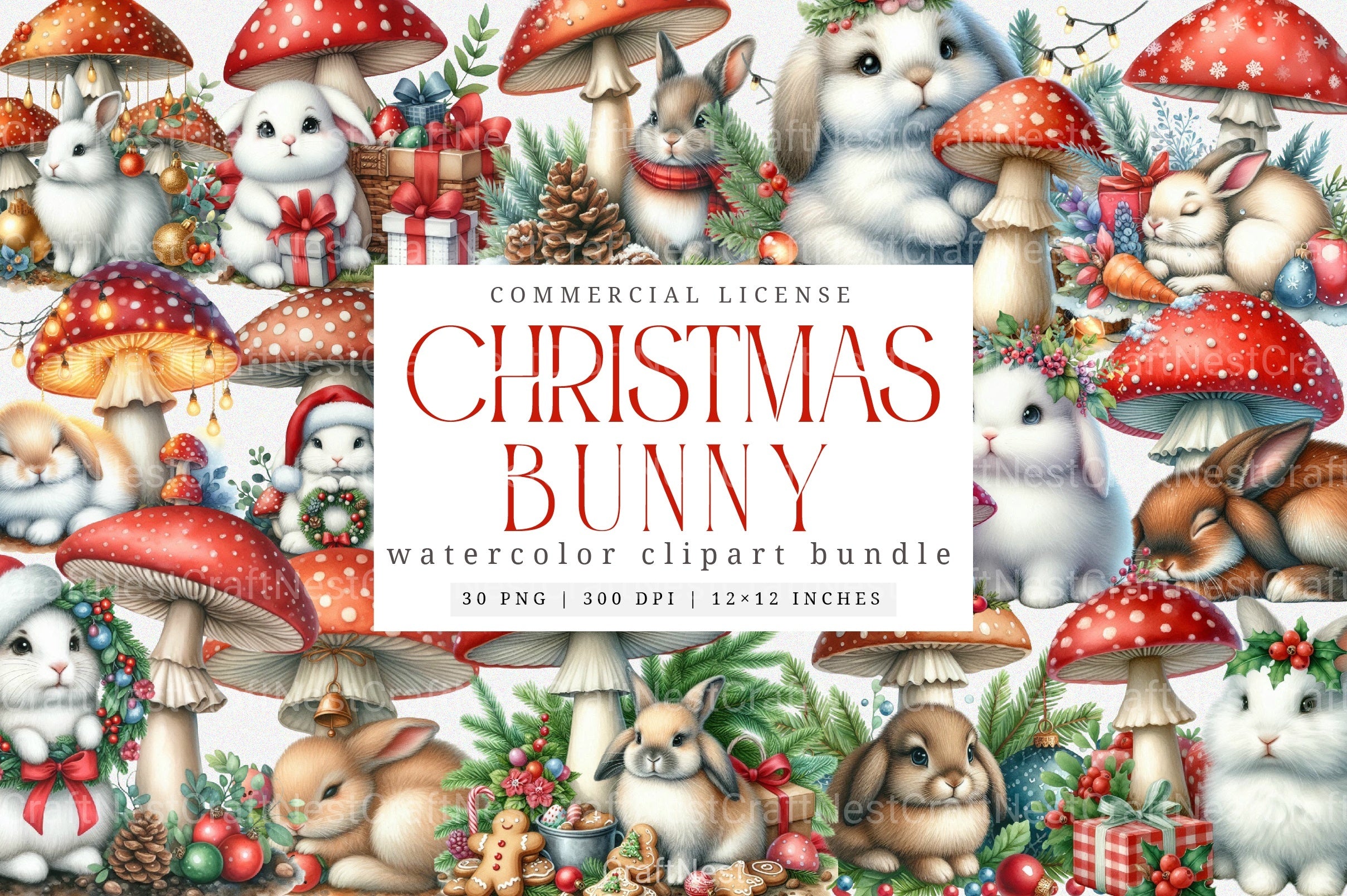 Christmas Bunny Fantasy Clipart Bundle - CraftNest - Digital Crafting and Art