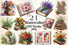 Old Books With Flowers Clipart Bundle 2 - CraftNest - Digital Crafting and Art