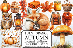Burnt Orange Autumn Clipart Bundle - CraftNest - Digital Crafting and Art