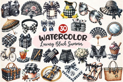 Luxury Black Gingham Summer Clipart Bundle - CraftNest - Digital Crafting and Art
