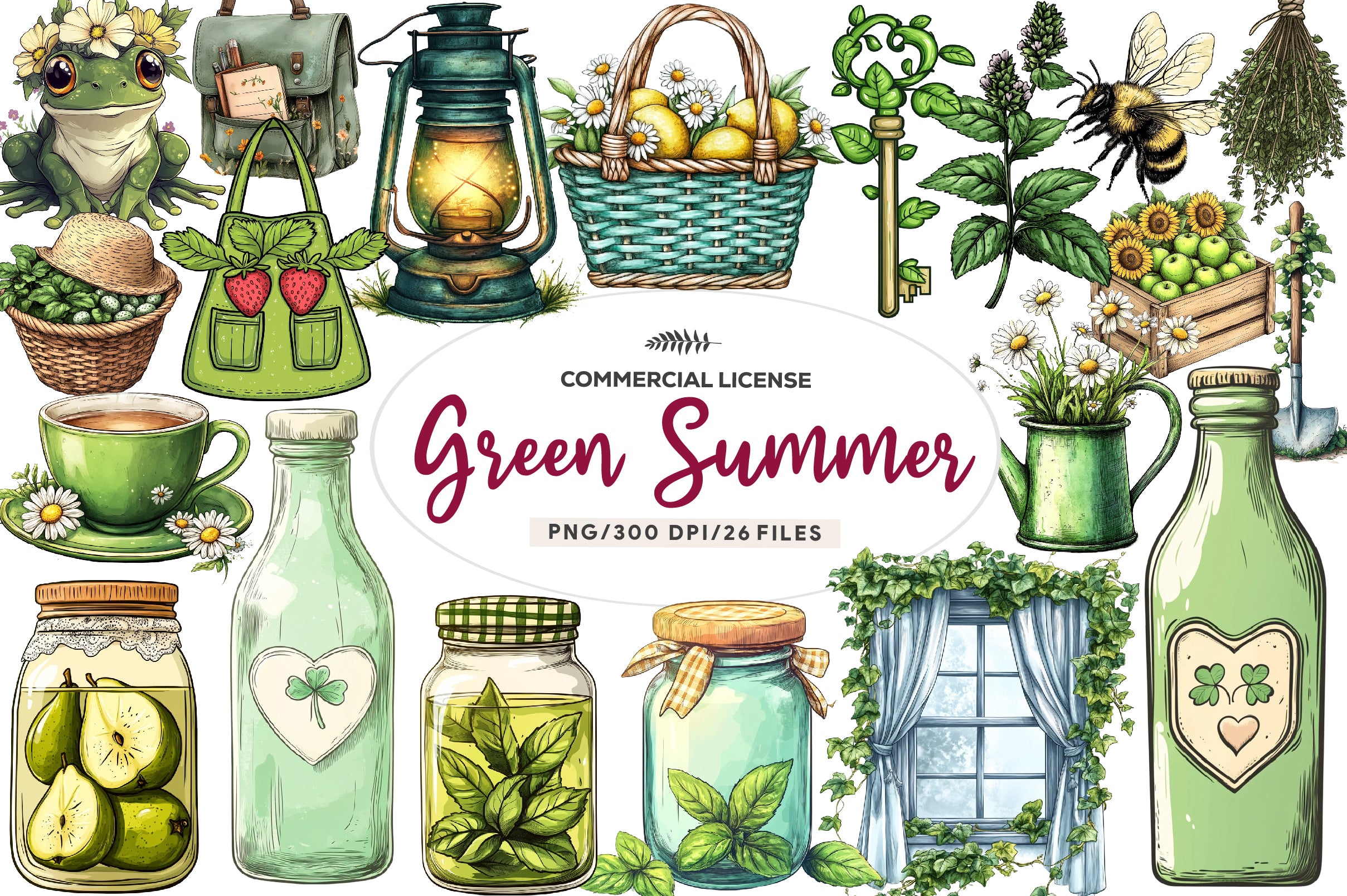 Green Summer Cottagecore Clipart Bundle - CraftNest - Digital Crafting and Art