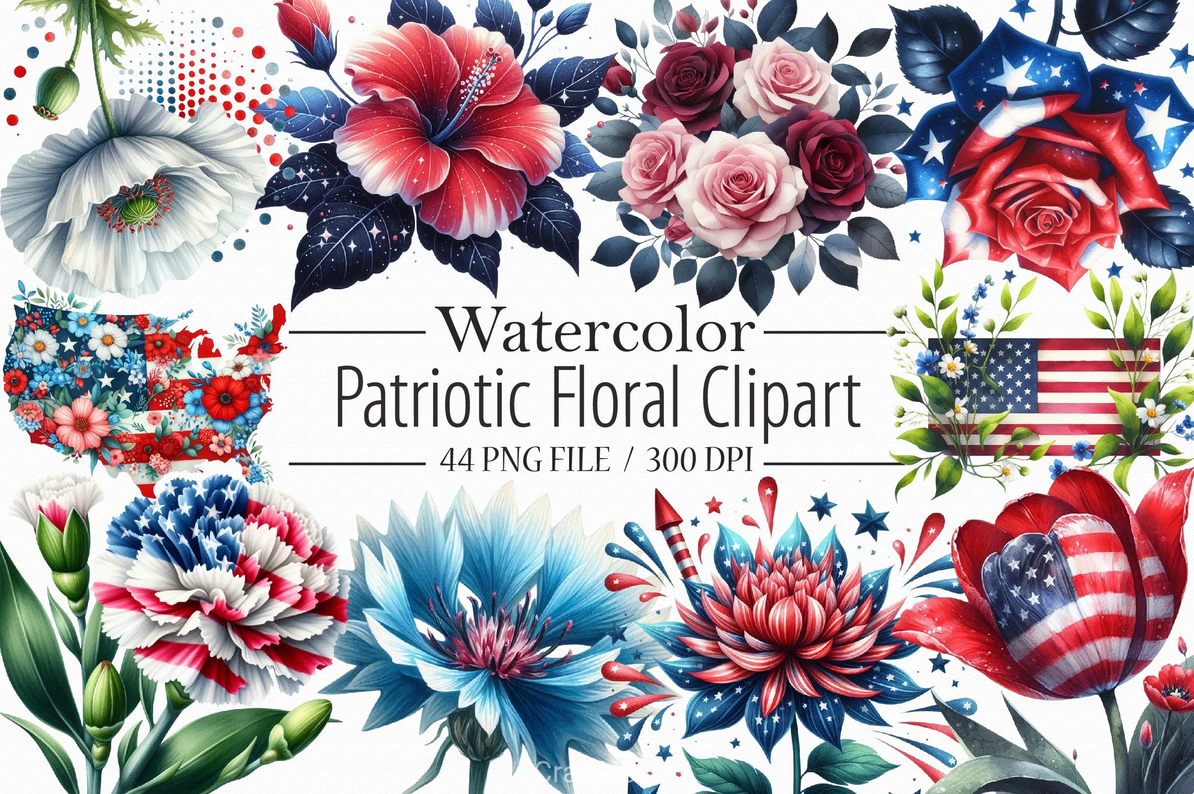 Patriotic Floral Clipart Bundle 1 - CraftNest - Digital Crafting and Art