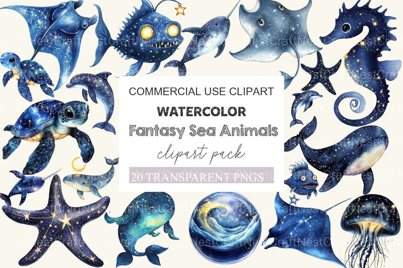 Fantasy Cute Sea Creature Animals Clipart Bundle - CraftNest - Digital Crafting and Art