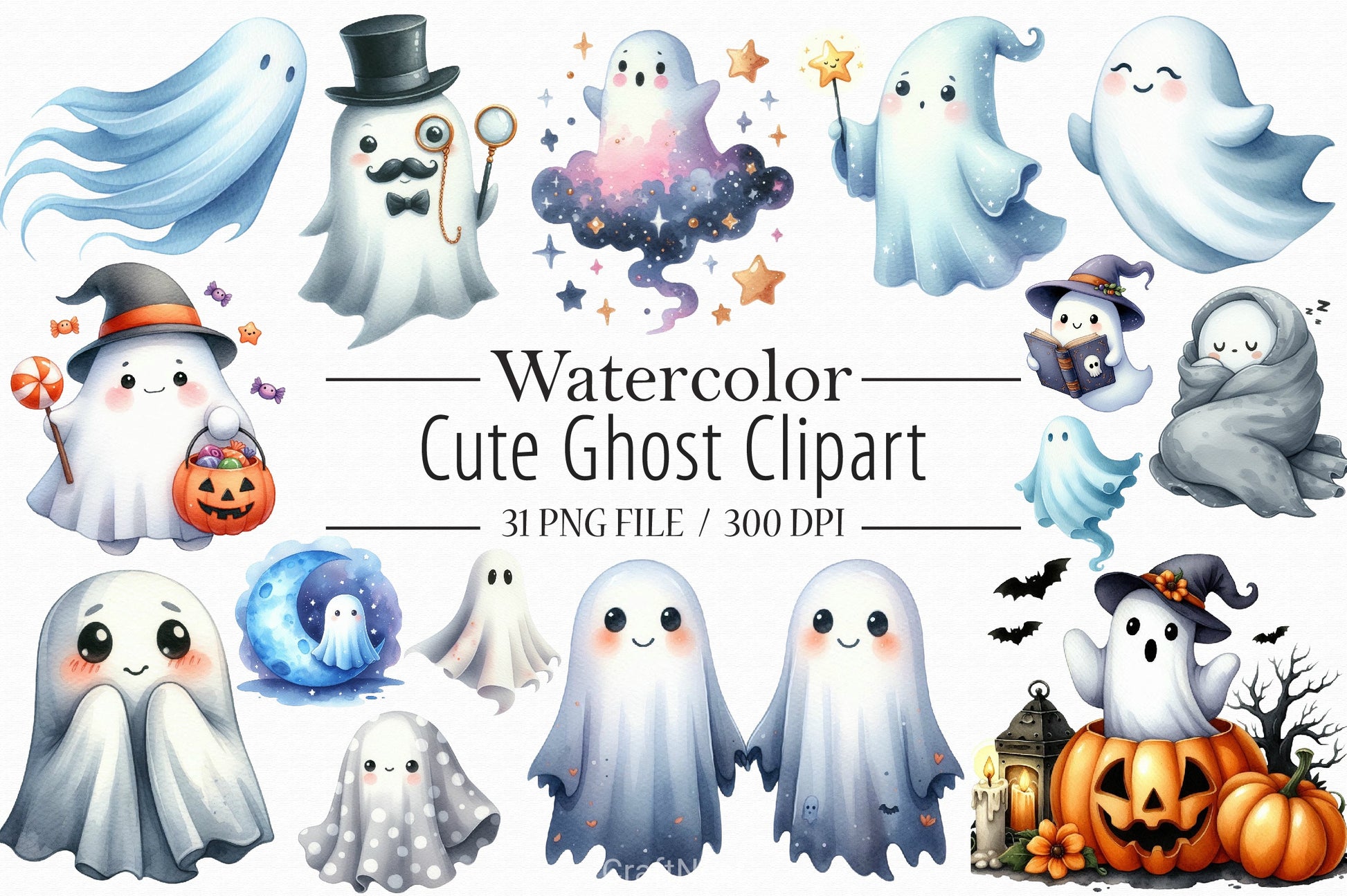 Cute Ghost Clipart Bundle - CraftNest - Digital Crafting and Art