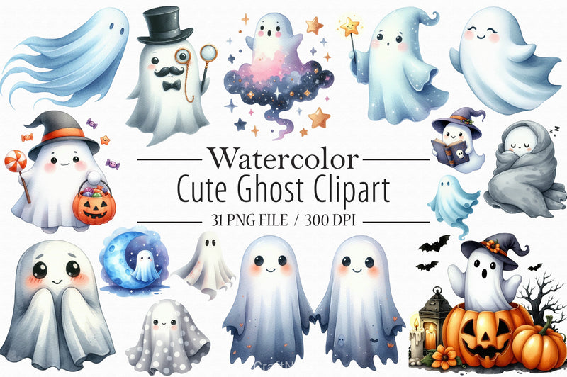 Cute Ghost Clipart Bundle - CraftNest - Digital Crafting and Art