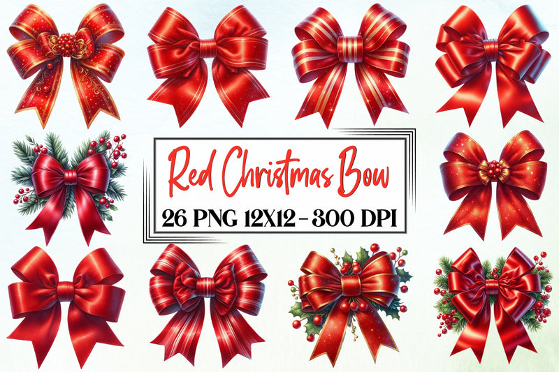 Red Christmas Bow Clipart Bundle - CraftNest - Digital Crafting and Art