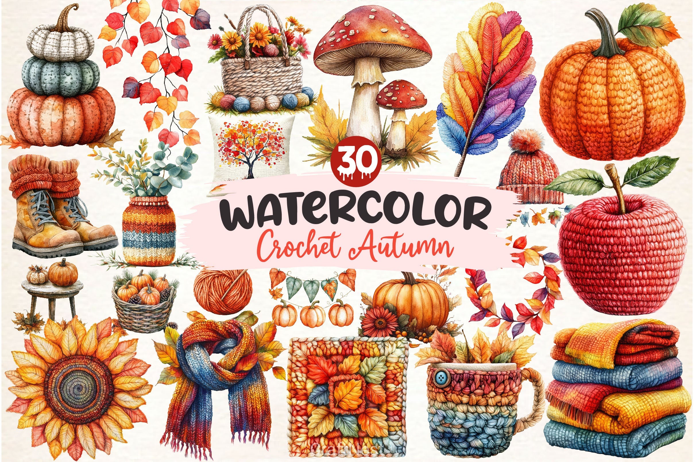 Crochet Autumn Clipart Bundle 3 - CraftNest - Digital Crafting and Art