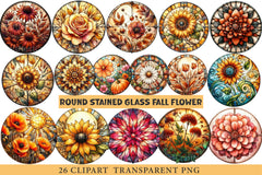 Round Stained Glass Fall Flower Clipart Bundle - CraftNest - Digital Crafting and Art