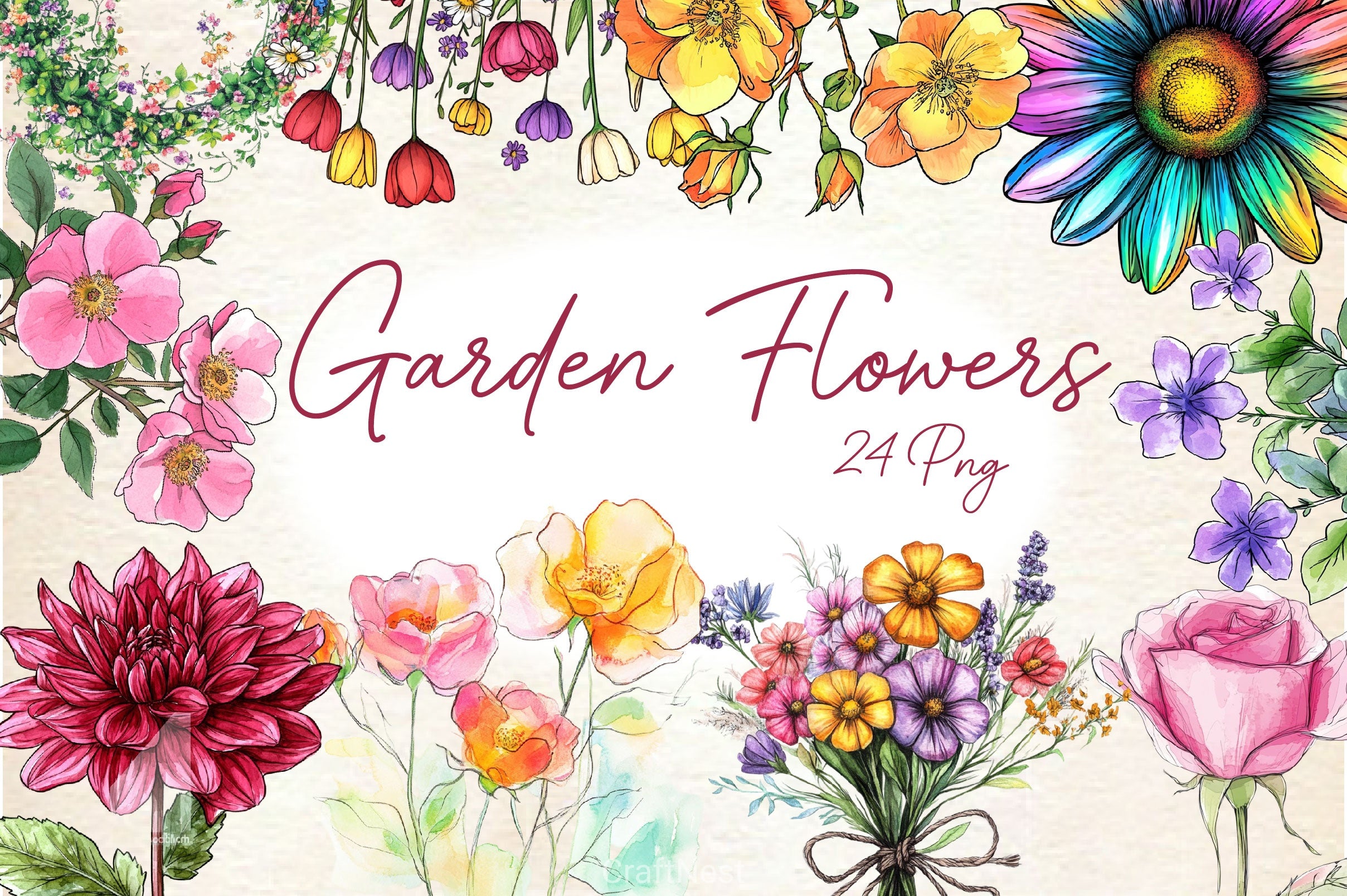 Garden Flowers Clipart Bundle - CraftNest - Digital Crafting and Art