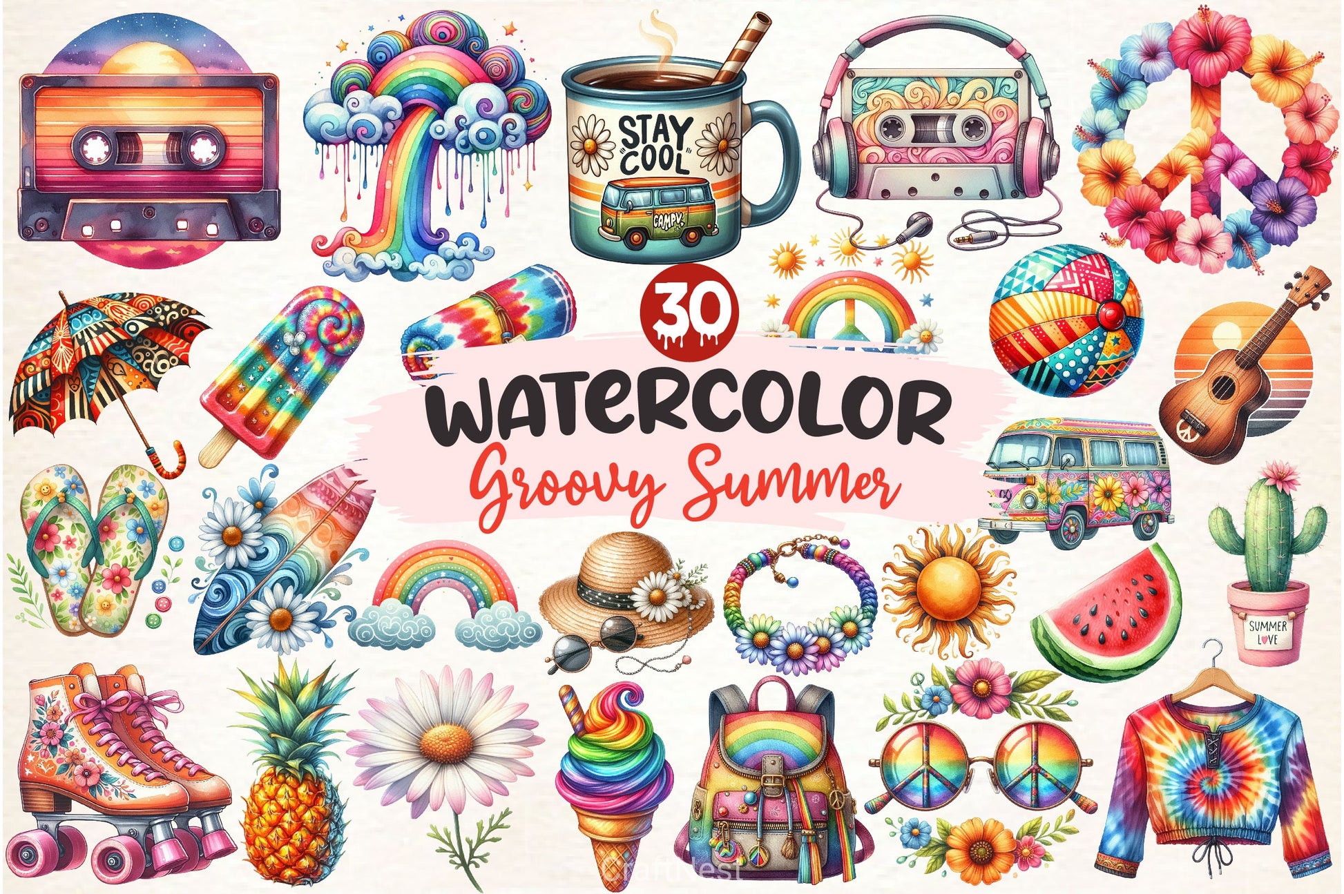 Groovy Summer Clipart Bundle 2 - CraftNest - Digital Crafting and Art