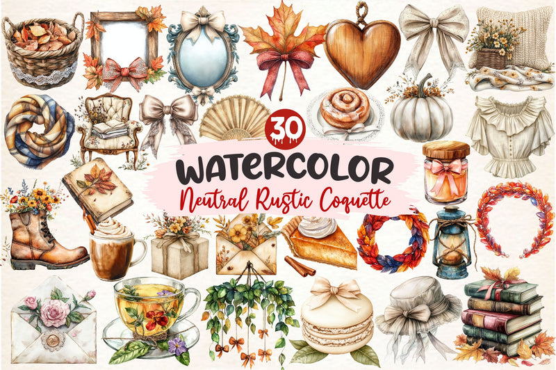 Neutral Rustic Coquette Fall Clipart Bundle 3 - CraftNest - Digital Crafting and Art