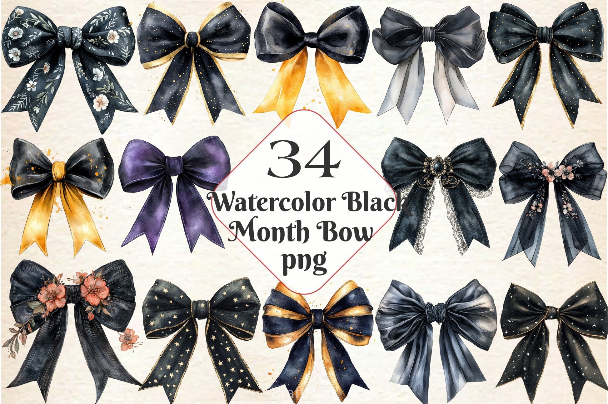 Black Month Bow Clipart Bundle - CraftNest - Digital Crafting and Art