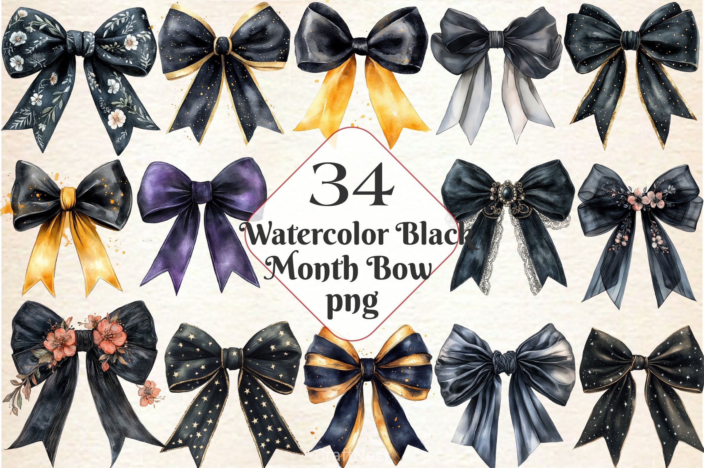 Black Month Bow Clipart Bundle - CraftNest - Digital Crafting and Art