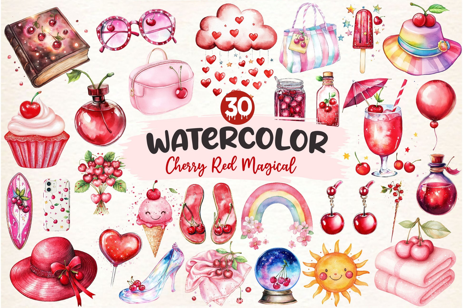 Cherry Red Magical Summer Clipart Bundle 2 - CraftNest - Digital Crafting and Art