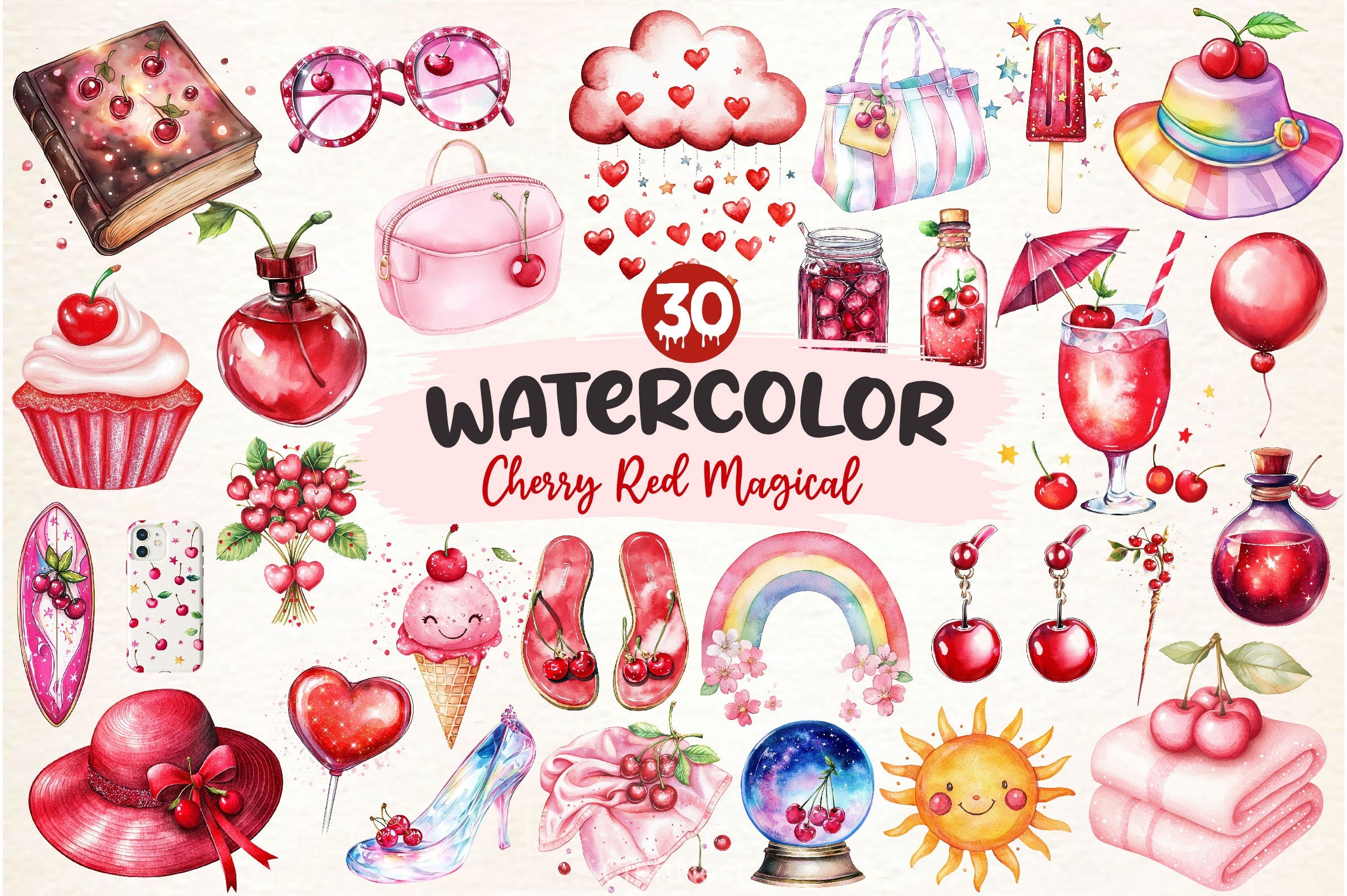 Cherry Red Magical Summer Clipart Bundle 2 - CraftNest - Digital Crafting and Art