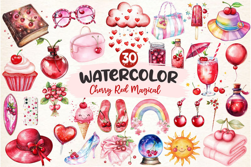 Cherry Red Magical Summer Clipart Bundle 2 - CraftNest - Digital Crafting and Art
